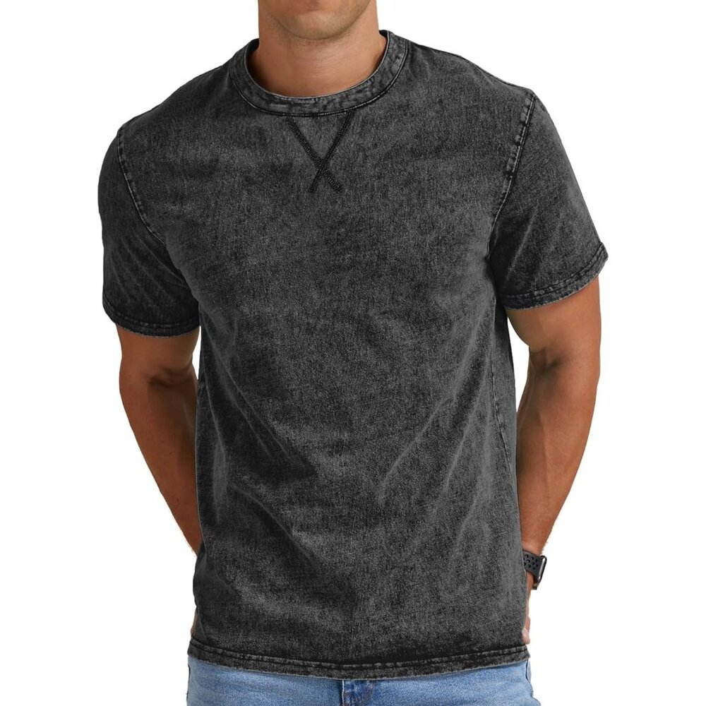 Men's Distressed Cotton Shirts Vintage Hipster Hip Hop Longline Crew Neck